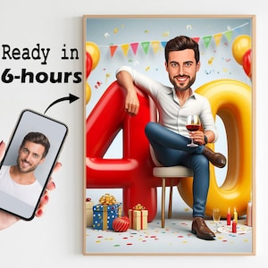 Caricature personnalisée pour la célébration d'un joyeux anniversaire du 40e anniversaire, décoration unique, moments mémorables très spéciaux avec notre sélection Caricature homme femme