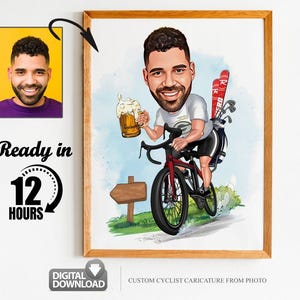 Retrato de ciclista personalizado, retrato de motociclista, regalo de ciclista, caricatura de ciclista, caricatura personalizada, caricatura a partir de una foto