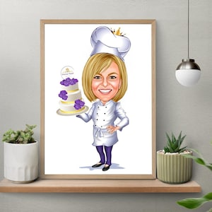Custom Woman Chef Cartoon Portrait, Chef Caricature, Gift for Chef, Chef Cartoon, Funny Chef Gift, Custom Caricature from Photo, Chef Gift