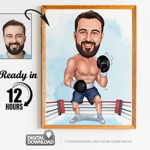 Retrato de boxeador personalizado, caricatura de boxeador, regalo de boxeador, caricatura de luchador, retrato de boxeador, caricatura de boxeador a partir de una foto, dibujo divertido de boxeador