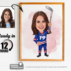 Custom Ice Hockey Player Cartoon Portrait, Ice Hockey Caricature, Hockey Gift, Hockey Cartoon, Custom Caricature from Photo, Hockey Portrait