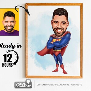 Benutzerdefinierte Cartoon-Superheld-Porträt, Porträt eines Superhelden, Geschenk für Papa, benutzerdefinierte Karikatur, Superheld-Karikatur, Karikatur vom Foto,