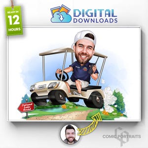 Golfer Birthday Gift-Custom Caricature Portrait From Your Photo , Golf Player Gift , Golf Cartoon, Golfer Caricature gift, Digital Download