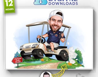 Golfer Birthday Gift-Custom Caricature Portrait From Your Photo , Golf Player Gift , Golf Cartoon, Golfer Caricature gift, Digital Download