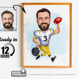 Custom Football Player Cartoon Portrait, Football Caricature, Gift for Football Player, Rugby Cartoon, Custom Caricature from Photo, Rugby