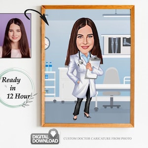 Custom Woman Doctor Cartoon Portrait, Doctor Portrait, Doctor Caricature, Gifts for Doctor, Women Doctor Gift, Doctor Cartoon Drawing