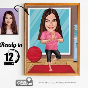 Custom Yoga Cartoon Portrait, Yoga Portrait, Yoga Gift, Yoga Cartoon, Yoga Caricature, Caricature from Photo, Yoga Teacher Gift, Yoga Day