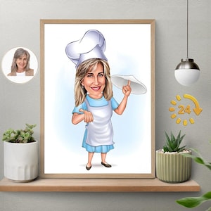 Custom Woman Chef Cartoon Portrait, Chef Caricature, Gift for Chef, Chef Cartoon, Funny Chef Gift, Custom Caricature from Photo, Chef Gift
