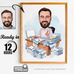 Caricatura de chefe personalizada a partir de foto, presente de chefe para homens, desenho animado de chefe, caricatura engraçada de chefe, caricatura de chefe, presente para chefe, presente digital de chefe