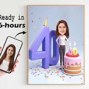 CUSTOM 40th BIRTHDAY Extra Special Day Caricature Photo to Cartoon Personalized Birthday Gift for Girls Ladies Women Caricature from Photo