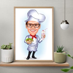 Chef Gift for Men, Male Chef Caricature from Photo, Funny Chef Art, Funny Chef Gift Portrait, Unique Chef Cartoon Drawing, Chef Gift for Him