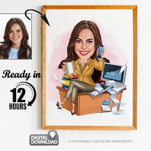 Custom Female Boss Cartoon Portrait, Boss Portrait, Gifts for Boss, Boss Caricature, Boss Lady Cartoon, Funny Boss Lady Caricature, Boss Art