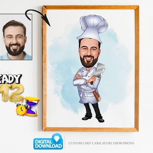 Benutzerdefiniertes männliches Chefkarikaturporträt, Chefkarikatur, Geschenk für Chefkoch, Chefkarikatur, lustiges Chefgeschenk, kundenspezifische Karikatur vom Foto, Chefgeschenk