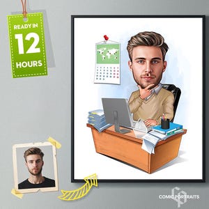 Caricatura de jefe personalizada a partir de una foto, regalo de jefe para hombres, caricatura de jefe, caricatura divertida de jefe, caricatura de jefe, regalo para jefe, regalo digital de jefe