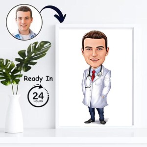 Personalized doctor caricature art | new doctor gift | funny doctor gift | custom doctor gift | drawing from photo | new doctor gifts