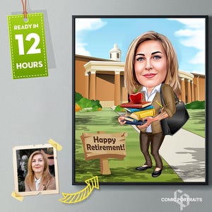 Retrato personalizado de caricatura de jubilación de profesor, caricatura de jubilación, regalo de jubilación, caricatura de jubilación, jubilación, caricatura de feliz jubilación
