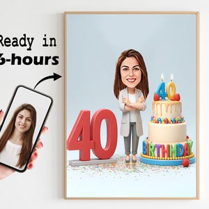 PERSONALIZADO 40º ANIVERSÁRIO Dia Extra Especial Caricatura Foto para Desenho Animado Presente de Aniversário Personalizado para Meninas Senhoras Mulheres Caricatura de Foto