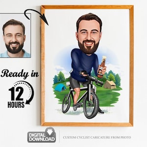 Retrato de ciclista personalizado, retrato de motociclista, regalo de ciclista, caricatura de ciclista, caricatura personalizada, caricatura a partir de una foto