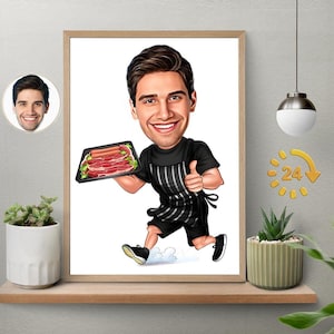 Chef Gift for Men, Male Chef Caricature from Photo, Funny Chef Art, Funny Chef Gift Portrait, Unique Chef Cartoon Drawing, Chef Gift for Him