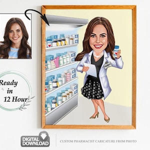 Benutzerdefinierte Apotheker Cartoon Portrait, Apotheker Portrait, Geschenk für Apothekerin, Apotheker Karikatur vom Foto, Apotheker Geschenk