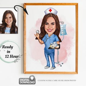 Benutzerdefinierte Krankenschwester Cartoon Portrait, Krankenschwester Porträt, Geschenk für Krankenschwester, Benutzerdefinierte Cartoon, Krankenschwester Karikatur vom Foto, medizinische Karikatur, Krankenschwester Art