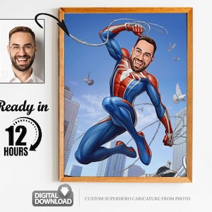 Benutzerdefinierte Cartoon-Superheld-Porträt, Superheld-Porträt, Geschenk für Papa, Benutzerdefinierte Karikatur, Superheld-Karikatur, Karikatur vom Foto, Superheld