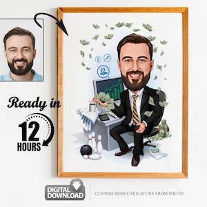 Caricature de patron personnalisée à partir d'une photo, cadeau patron pour homme, dessin animé patron, caricature drôle de patron, caricature de patron, cadeau pour patron, cadeau numérique patron