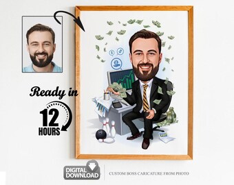 Custom Boss Caricature from Photo, Boss Gift for Men, Boss Cartoon, Funny Boss Caricature, Boss Caricature, Gift for Boss, Boss Digital Gift