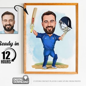 Benutzerdefinierte Cricket Spieler Cartoon Portrait, Cricket Karikatur, Geschenk für Cricket Spieler, Cricket Cartoon, benutzerdefinierte Karikatur vom Foto, Cricket