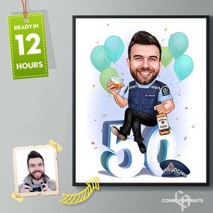 50. Geburtstag des Polizisten Karikatur von Fotos Alles Gute zum Geburtstag Cartoon Portrait Geschenk, alles Gute zum 50. Geburtstag, Geburtstagswandkunst