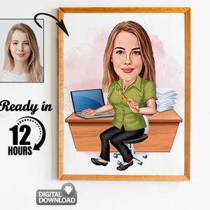 Retrato de desenho animado de colega de trabalho personalizado, caricatura de colega de trabalho, presente para colega de trabalho, desenho animado de colega de trabalho, presente de colega de trabalho, caricatura de foto