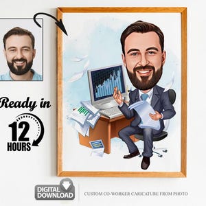 Retrato de desenho animado de colega de trabalho masculino personalizado, caricatura de colega de trabalho, presente para colega de trabalho, desenho animado de colega de trabalho, presente de colega de trabalho, caricatura de foto