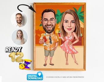 Benutzerdefiniertes Paar Cartoon Portrait, Paar Porträt, Paar Geschenk, Paar Karikatur, Familienporträt, Benutzerdefinierte Karikatur, Jubiläumsgeschenk