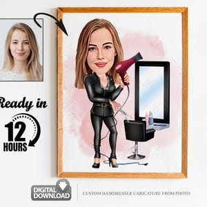 Benutzerdefinierte Friseur Cartoon Portrait, Friseur Portrait, Friseur Geschenk, Friseur Karikatur, Karikatur vom Foto, Friseur Kunst
