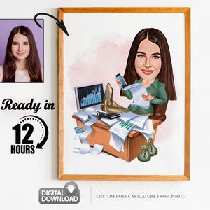 Custom Female Boss Cartoon Portrait, Boss Portrait, Gifts for Boss, Boss Caricature, Boss Lady Cartoon, Funny Boss Lady Caricature, Boss Art