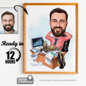 Caricatura de chefe personalizada a partir de foto, presente de chefe para homens, desenho animado de chefe, caricatura engraçada de chefe, caricatura de chefe, presente para chefe, presente digital de chefe