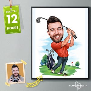 Golfer Gift, Golfer Caricature from Photo, Funny Golfer Drawing Art, Funny Golfer Digital Portrait, Golfer Cartoon Drawing, Men Golf Gift