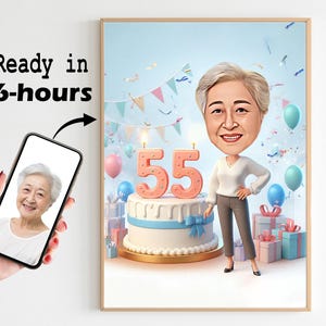55. Geburtstag Extra besonderer Tag Karikaturfoto zum Cartoon-Geburtstag-Karikatur-Geburtstagsgeschenk für Mädchen-Damen-Karikatur vom Foto