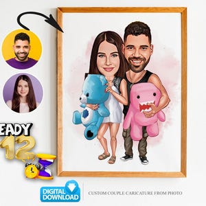 Custom Couple Cartoon Portrait, Couple Portrait, Couple Gift, Couple Caricature, Family Portrait, Custom Caricature, Anniversary Gift