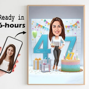 CUSTOM 47th BIRTHDAY Extra Special Day Caricature Photo to Cartoon Personalized Birthday Gift for Girls Ladies Women Caricature from Photo