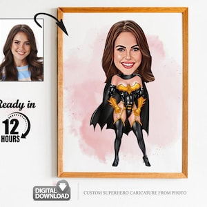 Benutzerdefinierte Super Woman Cartoon Portrait, Frauenporträt, Frauengeschenk, Super Woman Karikatur, Superhelden-Karikaturzeichnung, Karikatur vom Foto