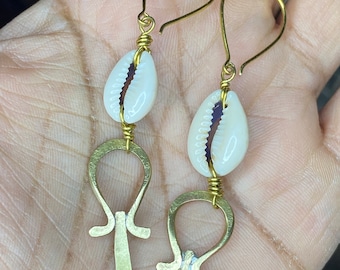 Breath of Life| Cowrie Shell & Brass Earrings