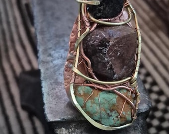 Rare Super Seven Turquoise and Blk Tourmaline Statement Ring