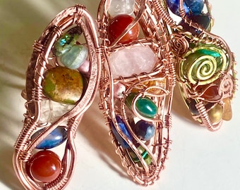 Copper Wire Wrapped Chakra Ring: Mixed Minerals