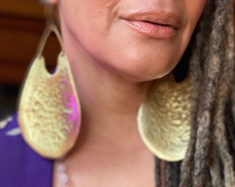 AZUA Gong Brass Statement Shield Earrings