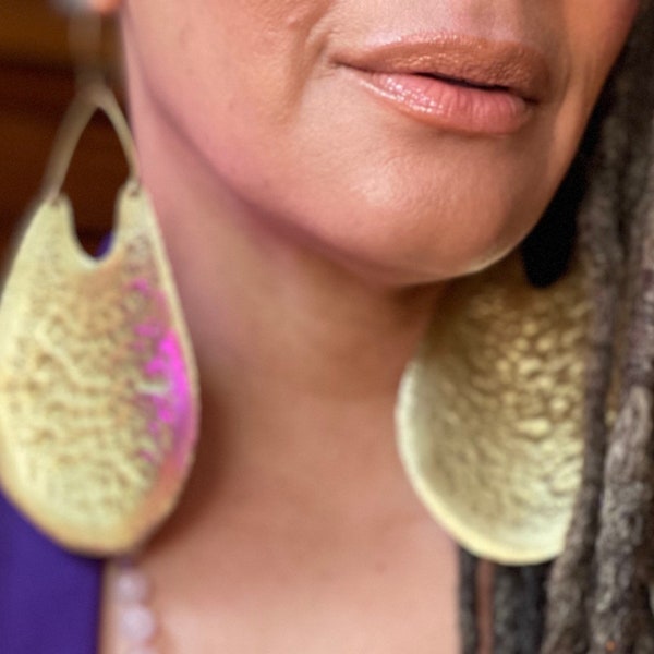AZUA Gong Brass Statement Shield Earrings