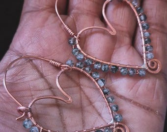 Green Adventurine Copper Heart Hoop Earrings