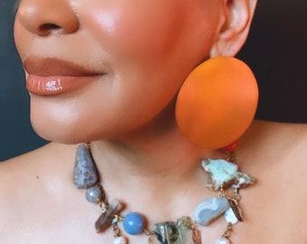 SunXMoon Brass Shield Statement Earrings