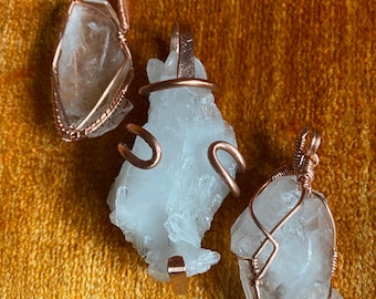 Quartz and Copper Wire Wrapped Pendant