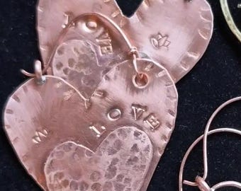Stamped Copper Heart Hoop Earrings